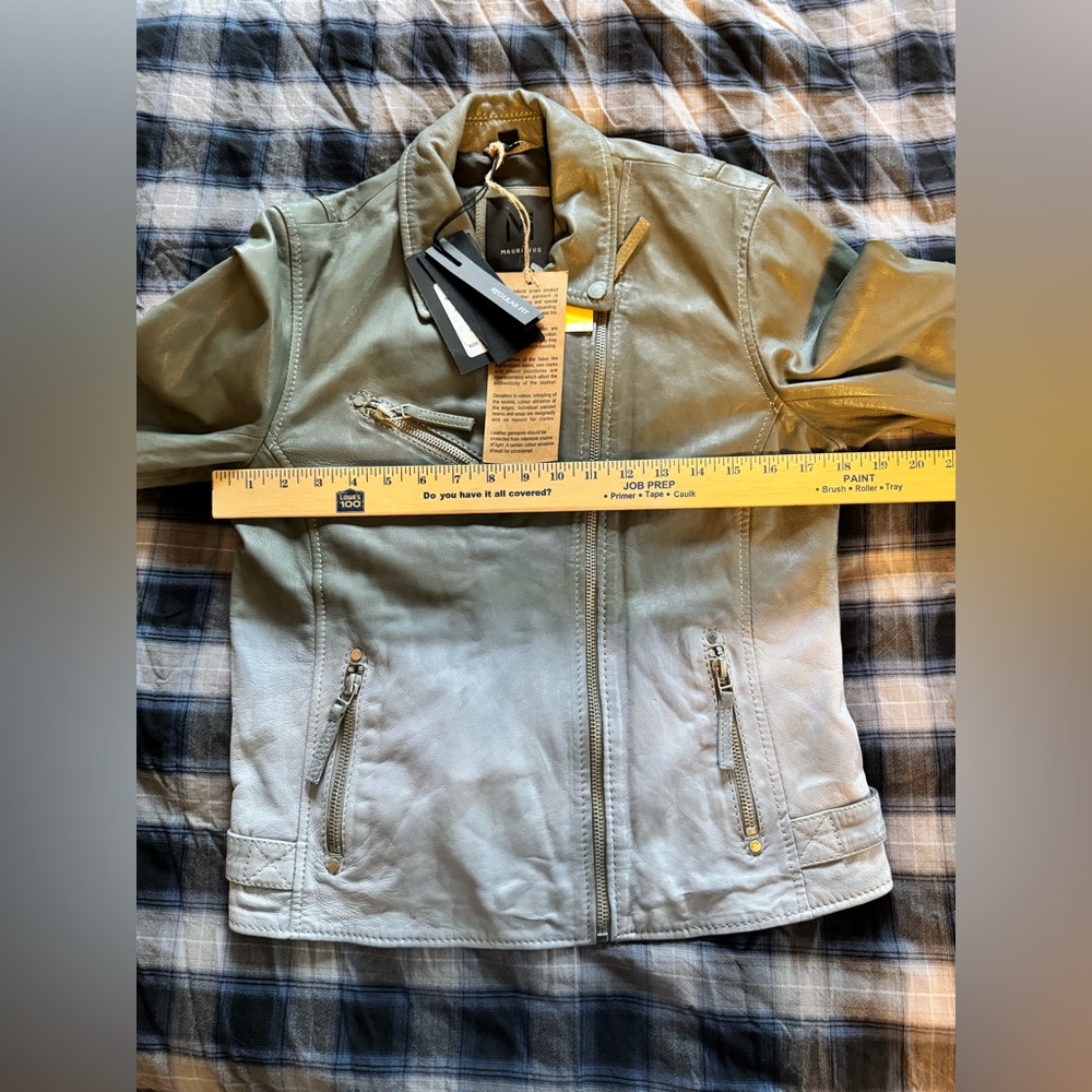 MAURITIUS Debbie RF Leather Jacket Ombre Sage Green White Large boho biker - Picture 8 of 16